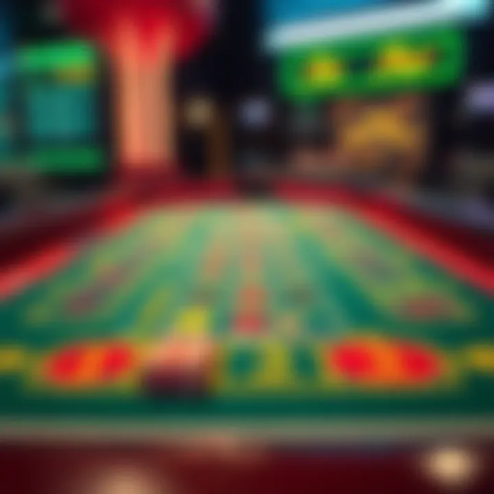 A vibrant layout of a craps table showcasing the betting options.