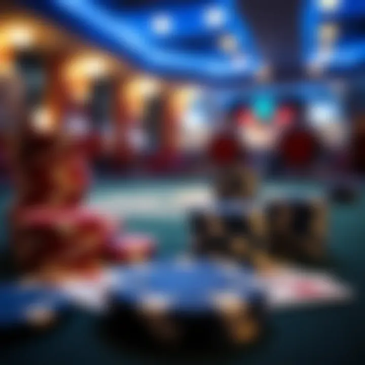 Close-up of poker chips and cards