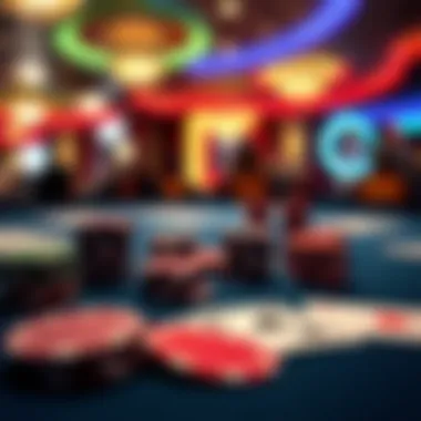 Close-up of poker chips and cards on a table, highlighting the excitement of the game