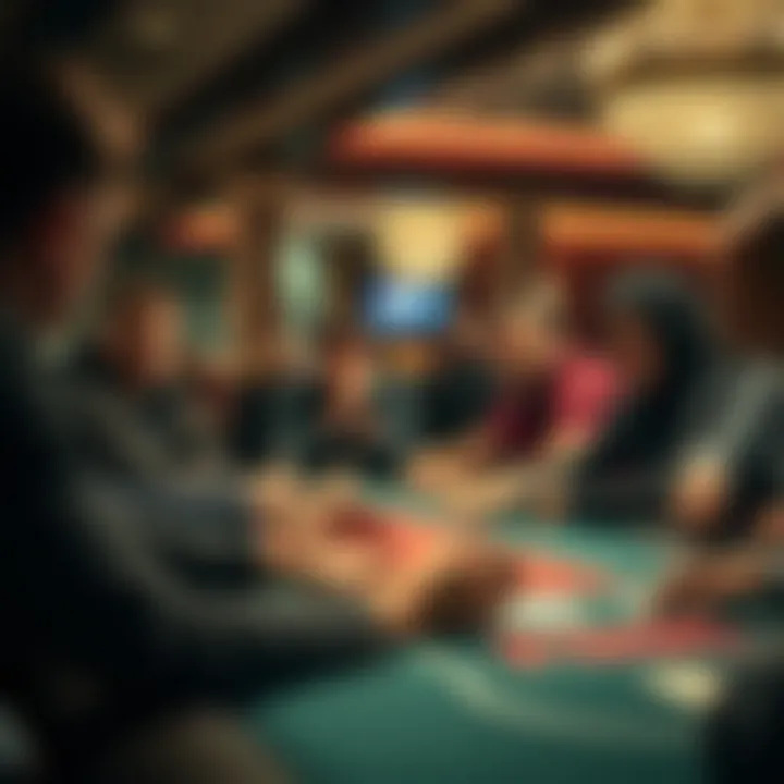 Group of players engaged in a lively poker tournament, showcasing camaraderie and competition