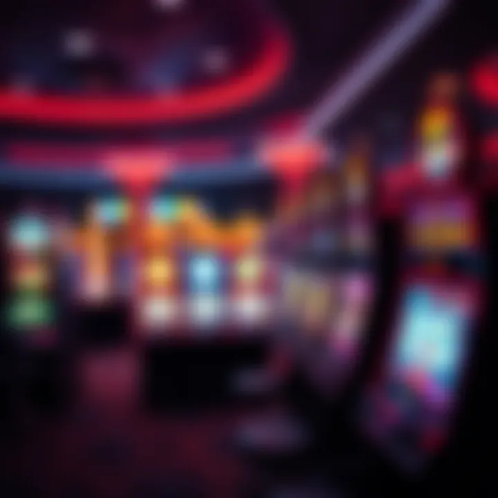 An array of vibrant slot machines illuminating a casino floor