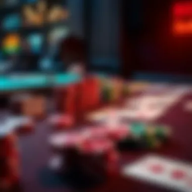 A strategic layout of poker chips and cards on a table