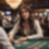 A live dealer engaging with players at a casino table