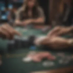 A captivating poker table scene showcasing a variety of poker chips and cards