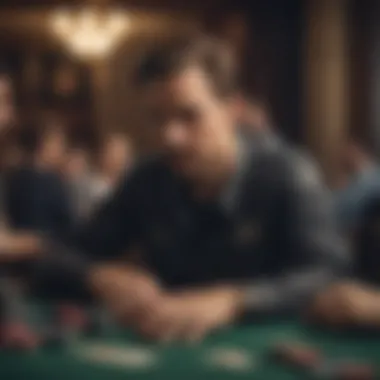 Strategic Poker Gameplay An enthusiastic player deep in thought while strategizing their next move in a poker game