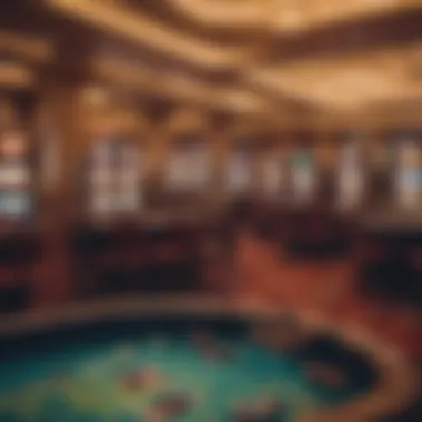 Interior of an Indian casino featuring gaming tables and slot machines.