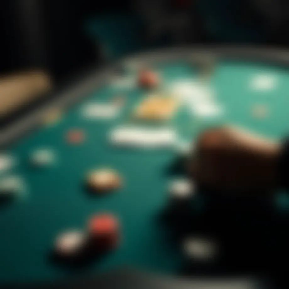 Strategic poker table layout with chips and cards