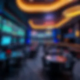 An overview of the luxurious sportsbook area at Riverside Casino showcasing its modern design and vibrant atmosphere.