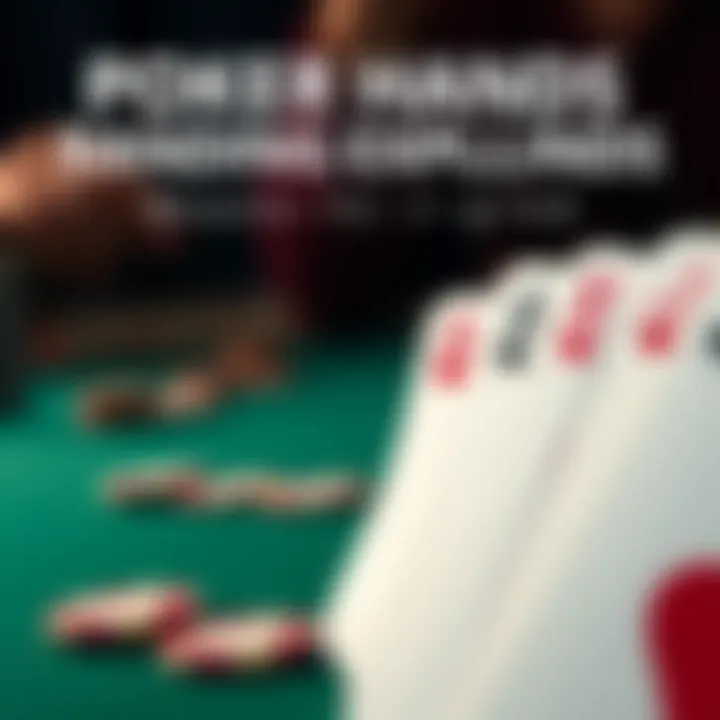 Illustration of various poker hands ranked from highest to lowest