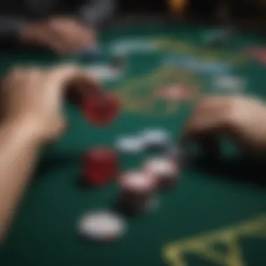 A dramatic poker table scene showcasing intense gameplay and chip use